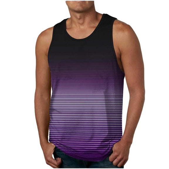 VgaVtl Sleeveless Men's Tank Shirts Cotton Mens Clothes Holiday Leisure Striped Athletic Regular Shirts,Purple S