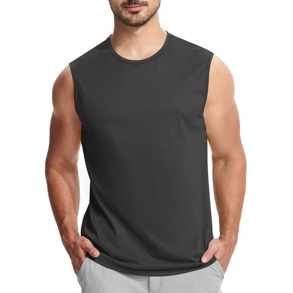 VgaVtl Sleeveless Men's Tank Shirts Muscle Summer Mens Clothes Sports Solid Loose Leisure Holiday Shirts,Gray S