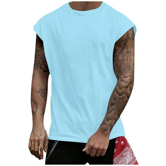 VgaVtl Sleeveless Tank Tops for Men Muscle Mens Undershirts Tank Solid Color Loose Breathable Casual Workout Shirts,Blue L