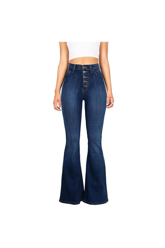 Slim Bootcut Womens Jeans Full Length High Rise Blue Womens Pants Under $12.00 Solid Skinny Stretch Pants
