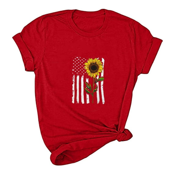 Odbmxy Spring Clothing Women Crew Neck Red Short Sleeve T-Shirt Casual Loose Print Tops
