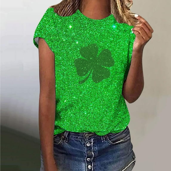 VgaVtl St. Paddy's Day Women T Shirt Sequin Short Sleeve Graphic Womens Plus Size Tops Shimmer Loose Leisure Tops,Green 5XL