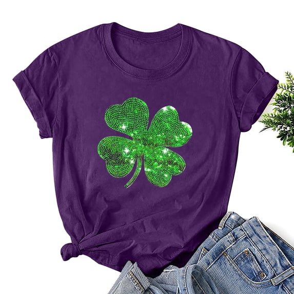 VgaVtl St. Paddy's Day Womens Tee Shirts Graphic Sequin Short Sleeve Womens Tops Plus Size Relaxed Fit Casual Party Tops