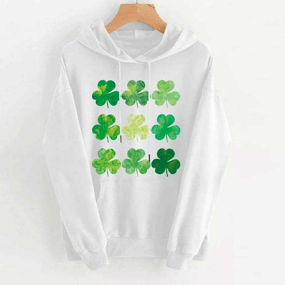 VgaVtl St. Patrick's Day Sweatshirts for Women Long Sleeve Hooded Womens Tops Shamrock Lightweight Daily Loose Tops,White XL