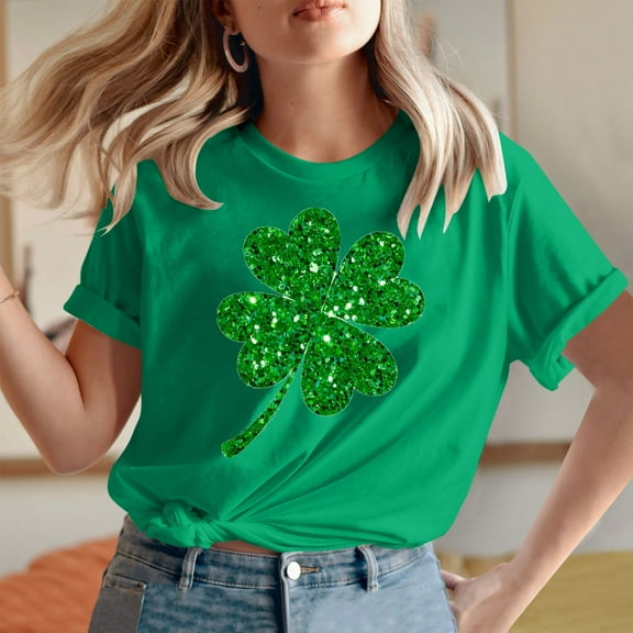 VgaVtl St. Patrick's Day T-Shirt Women Short Sleeve Plus Size Womens Tops Shamrock Casual Relaxed Fit Holiday Workout Tops,Green M