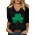 thumbnail image 1 of VgaVtl St Patricks Day Shirts Womens Plus V-Neck 3/4 Sleeve T-Shirt for Women Loose Party Shamrock Saint Shirts Tops,Black L, 1 of 3