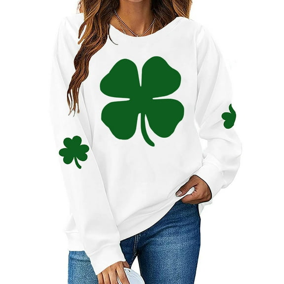 VgaVtl St Pattys Day Women's Sweatshirts Long Sleeve Tops for Women Trendy Loose Casual Holiday Lightweight Shamrock Tops,White XS