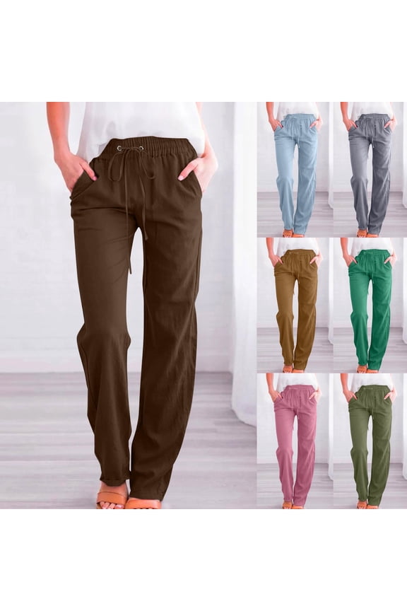 Straight-Leg Womens Jeans Brown Long Womens Pants Oversize Casual Solid Loose Elastic Pants