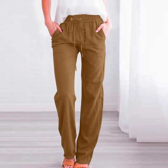 Odbmxy Straight-Leg Womens Jeans Long Yellow Pants Women Under $10 Casual Solid Loose Elastic Pants