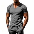 thumbnail image 1 of VgaVtl Summer Men's Tshirt Short Sleeve Muscle V-Neck Leisure Slim Tops for Men Solid Color Workout Quick Drying, 1 of 9