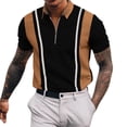thumbnail image 1 of VgaVtl Summer Mens Polo Shirt Short Sleeve Big and Tall Tops for Men Zipper Muscle Casual Brown Striped Shirts, 1 of 5