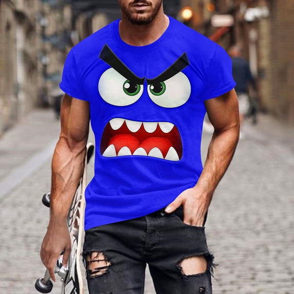 VgaVtl Summer Mens T Shirts Short Sleeve Funny Mens Clothes Blue Graphic Running Vacation Regular Casual Tops