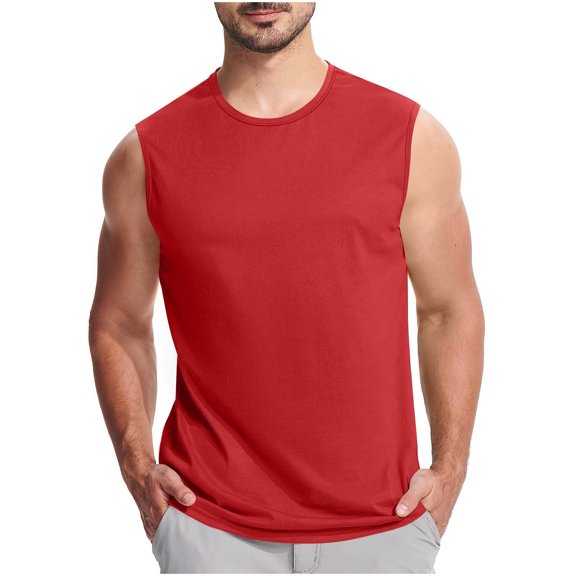 VgaVtl Summer Mens Tank Tops Muscle Sleeveless Clothes for Men Loose Leisure Sports Solid Holiday Shirts,Red XXL