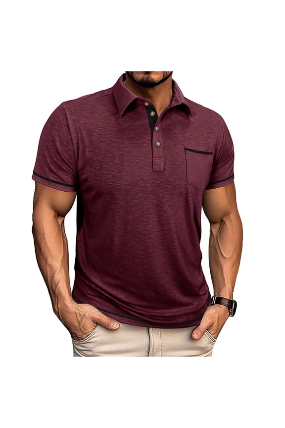 Summer Polo Mens Shirts Short Sleeve Big and Tall Shirts for Men with Pocket Button Solid Color Red Shirts