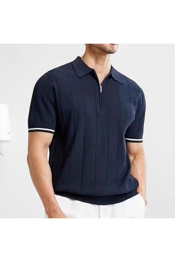 Summer Polo Shirt Men Knit Short Sleeve Collared Plain Leisure Mens Shirts Half Zipper Going Out