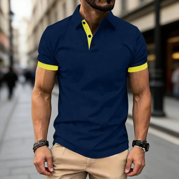 VgaVtl Summer Polo Shirts Men Short Sleeve Collared Men's Tee Shirts Button Outdoor Plain Slim Business Casual