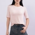 thumbnail image 1 of VgaVtl Summer T Shirts for Women Elbow-Length Womens Plus Size Tops Basic Layering Homewear Solid Color Casual Slim Shirts,Pink L, 1 of 6
