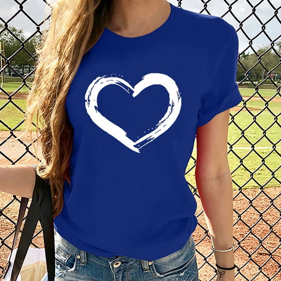Odbmxy Summer Tops for Women Casual Short Sleeve Womens Shirts Plus Size Crew Neck Heart Print Relaxed Loose Tee Tops