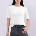 thumbnail image 1 of VgaVtl Summer Womens Tshirts Elbow-Length Plus Size Tops Women Slim Solid Color Casual Basic Layering Homewear Shirts,White L, 1 of 6