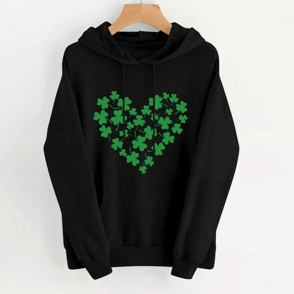 VgaVtl Sweatshirts Women Long Sleeve Hooded St. Patrick's Day Plus Size Tops Women Pull on Heart-shaped Loose Tops,Black 3XL