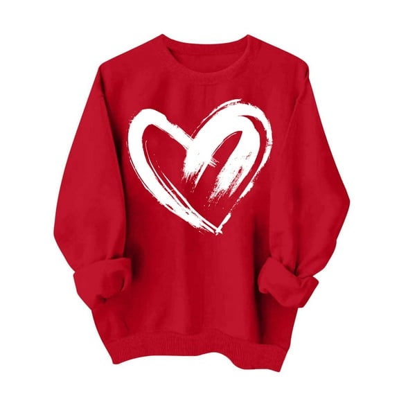 VgaVtl Sweatshirts Women Red Valentines Long Sleeve Ladies Plus Size Tops Holiday Heart Print Pullover Lightweight Tops