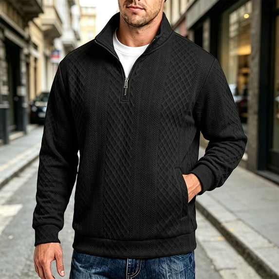 VgaVtl Sweatshirts for Men Big and Tall Long Sleeve Collared Fall Winter Everyday Plain Knit Tops for Men Zip-Up Leisure