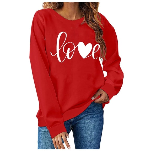 VgaVtl Sweatshirts for Women Oversized Valentines Day Long Sleeve Tops for Women Love Print for Girlfriend Red Vacation Tops
