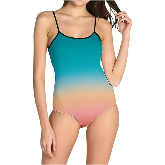 VgaVtl Swimsuit One Piece for Women Plus Bathing Suit for Women Cute Playing Bikinis Gradient Print Swimsuits,Blue L