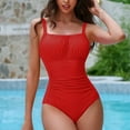 thumbnail image 1 of VgaVtl Swimsuit One Piece for Women Spaghetti Straps Bathing Suits Women Pleated Tummy Control Solid Color Swimsuits,Red S, 1 of 7
