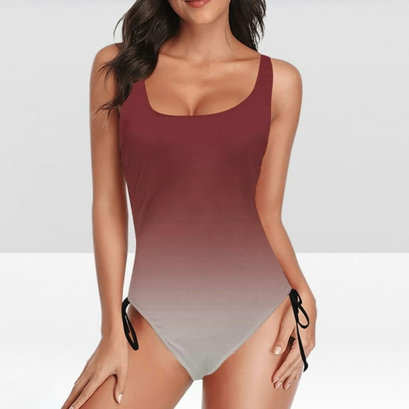 VgaVtl Swimsuit Women One Piece Bathing Suits Women Party Lace up Gradient Print Bodysuit High Cut Swimsuits,Red M