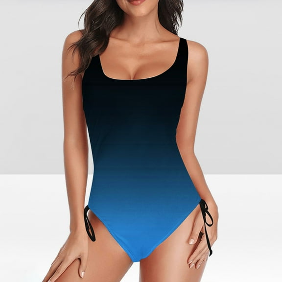VgaVtl Swimsuits for Women One Piece Women's Bathing Suit Party Bodysuit Lace up Gradient Print Swimsuits,Blue XL