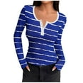 thumbnail image 1 of VgaVtl T-Shirt Women Fall Winter Long Sleeve Women's Tops Striped Slim Layering Blue Workout Leisure Shirts,S, 1 of 6