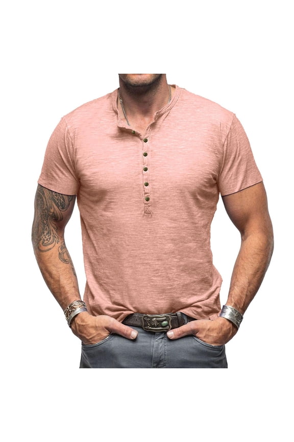 T-Shirt for Men Summer Workout Short Sleeve Mens Tops Soft Loose Button Plain Leisure Pink Tops
