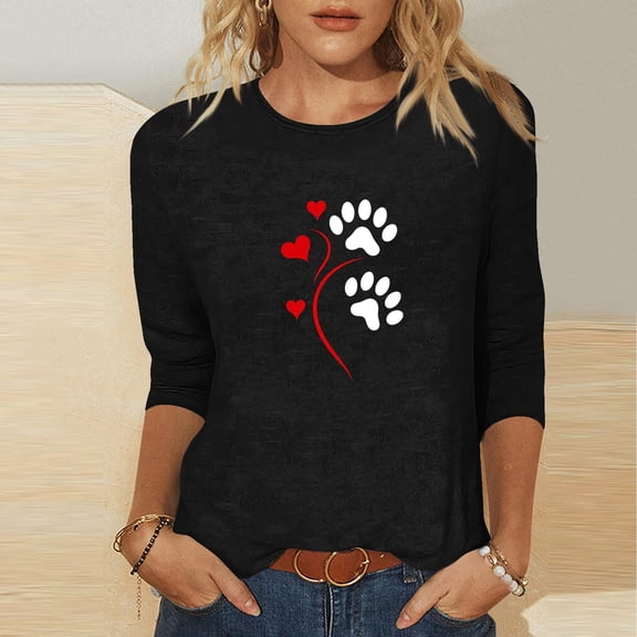 VgaVtl T-Shirt for Women Graphic Valentines Day 3/4 Sleeve Womens Tops Plus Size Fancy Loose Casual Black Holiday Tops