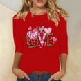 thumbnail image 1 of VgaVtl T-Shirt for Women Red Valentines Day 3/4 Sleeve Womens Shirts Casual Love Print Festivals Layering Loose Tops, 1 of 4
