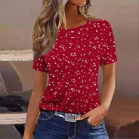 VgaVtl T-Shirt for Women Tunic Short Sleeve Tops for Juniors Graphic Relaxed Fit Fancy Leisure Everyday Shirts,Red 3XL