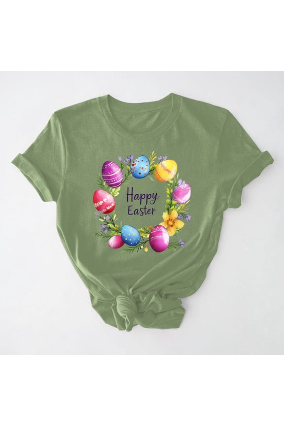 T-Shirts Women Easter Short Sleeve Graphic Ladies Plus Size Tops Casual Workout Soft Relaxed Fit Party Tops,Green 3XL