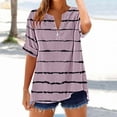 thumbnail image 1 of VgaVtl T Shirts for Women Plus Size Short Sleeve V-Neck Tops for Women Striped Oversized Button Camping Shirts,Pink S, 1 of 5