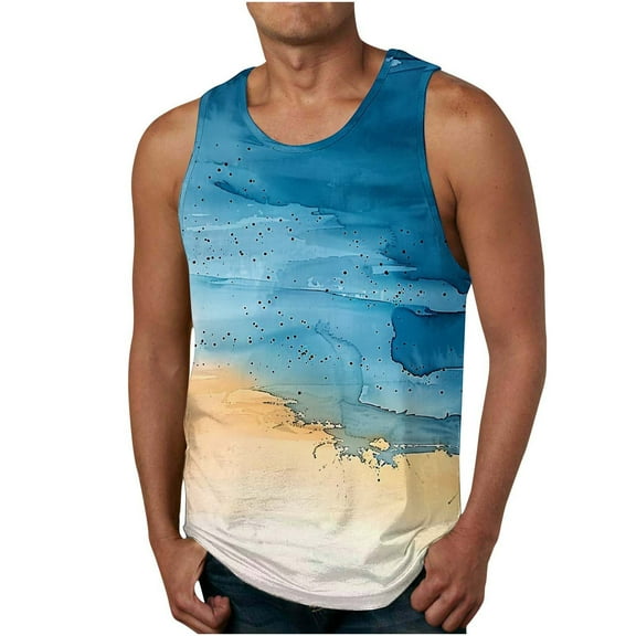 VgaVtl Tank Tops for Men Muscle Sleeveless Clothes for Men Tie-Dye Layering Leisure Beach Loose Shirts,White XL