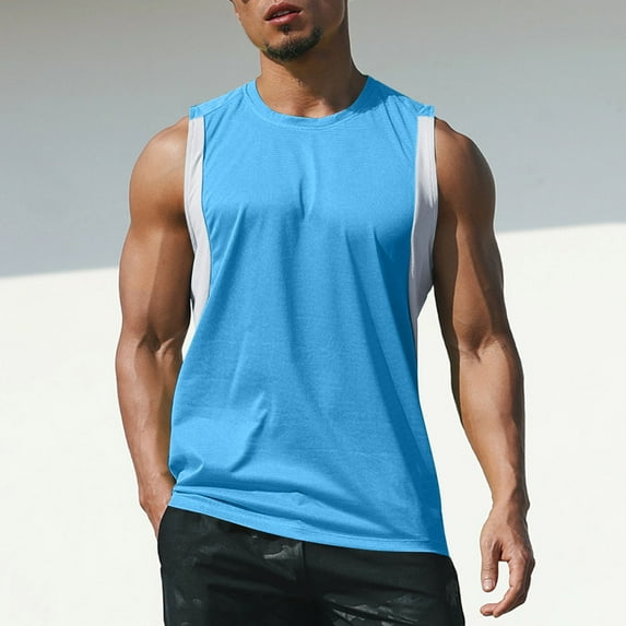 VgaVtl Tank Tops for Men Sleeveless Muscle Clothes for Men Solid Color Relaxed Fit Soft Leisure Beach Shirts,Blue XXL