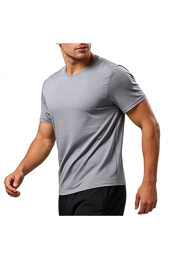Tee Shirts for Men Short Sleeve Summer Quick Drying Mens Tops Regular Plain Gray Casual Basic Running Tops