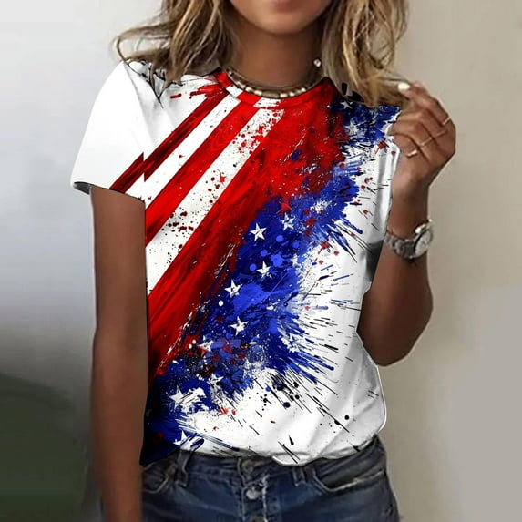 VgaVtl Tee Shirts for Women Short Sleeve 4th of July Womens Tops Trendy Striped Festivals Stars Casual Loose Tops,4XL