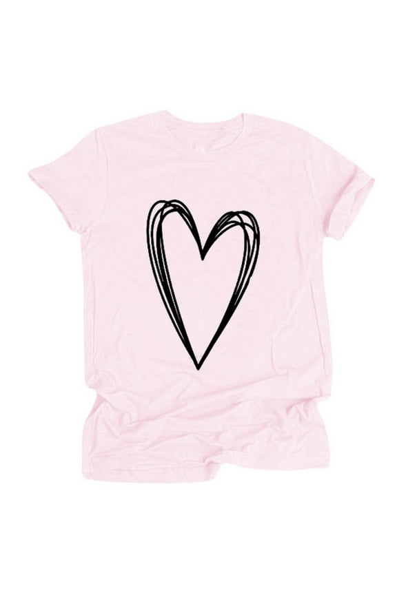 Teen Clothes Under $5 Crew Neck Pink Short Sleeve T-Shirt Casual Loose Print Tops