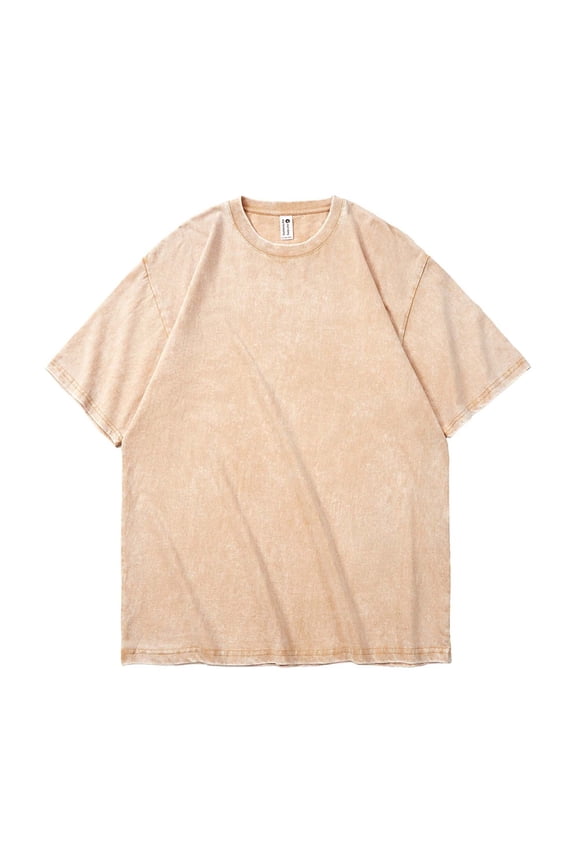 Teeshirts for Men Basic Short Sleeve Summer Shirts for Men Loose Casual Going Out Beige Pullover Solid Color Tops