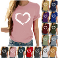 thumbnail image 1 of Odbmxy Tops for Women Under $10 Short Sleeve Womens Tee Shirts Fashion Love Print Relaxed Fit Pink Leisure Tops, 1 of 5