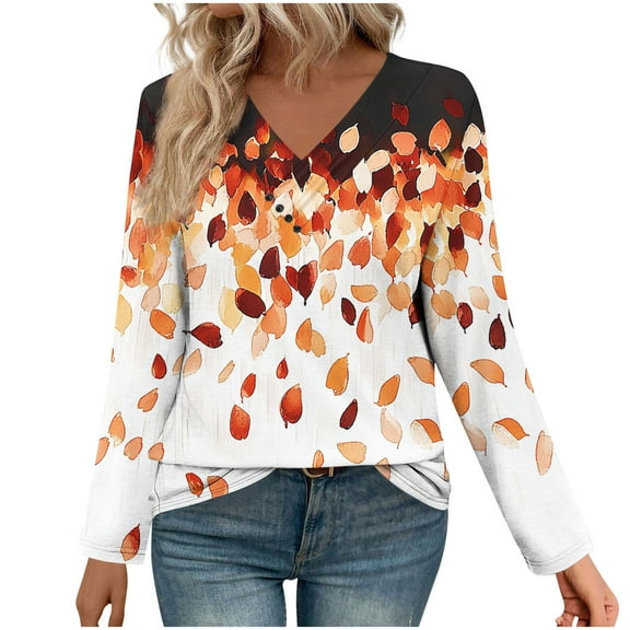 VgaVtl Tshirts Shirts for Women V-Neck Long Sleeve Plus Size Womens Tops Brown Dressy Fancy Loose Graphic Business Shirts,XXL