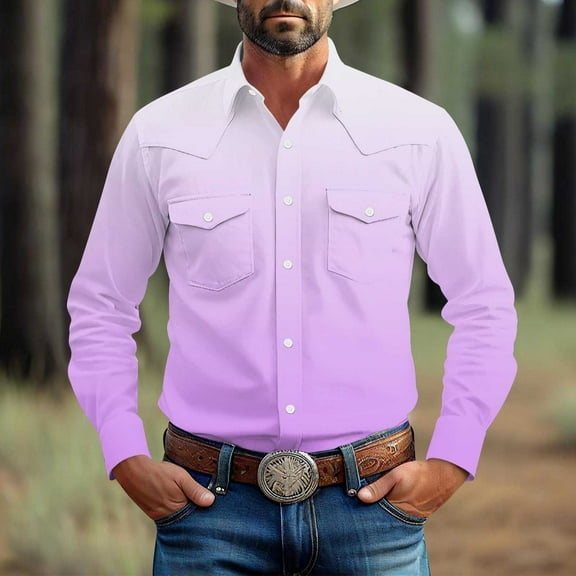 VgaVtl Turn Down Collar Long Sleeve Men Shirts Cotton Mens Clothes with Pockets Purple Button up Office Regular Shirts,XL