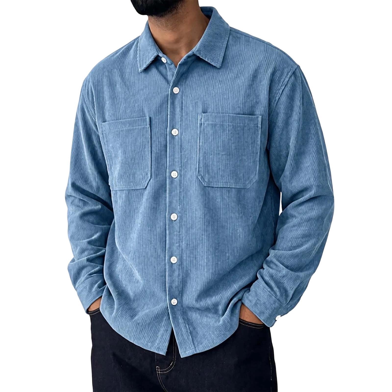 Large Turn Button VgaVtl Turn Down Collar Long Sleeve Shirt Men Fall Winter Corduroy ...