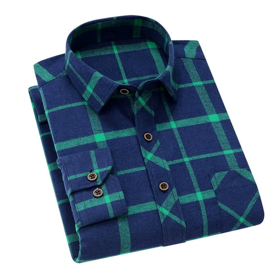 VgaVtl Turn Down Collar Men's Long Sleeve Shirts Plaid Clothing for Men Workout Loose Blue Button Leisure Vintage Shirts,S