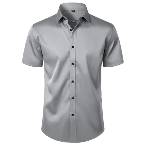 VgaVtl Turn Down Collar Mens Short Sleeve Dress Shirts Summer Tops for Men Solid Business Button Slim Shirts